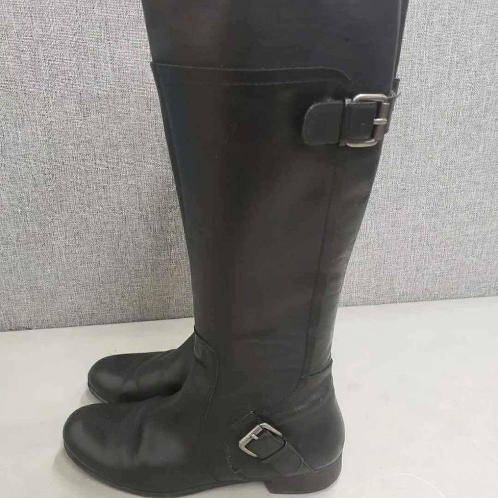 Nine West Black Knee-High Buckle Heeled Boots